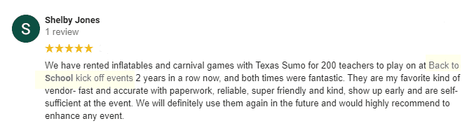 Review from Shelby Jones - Rented carnival games for back to school events