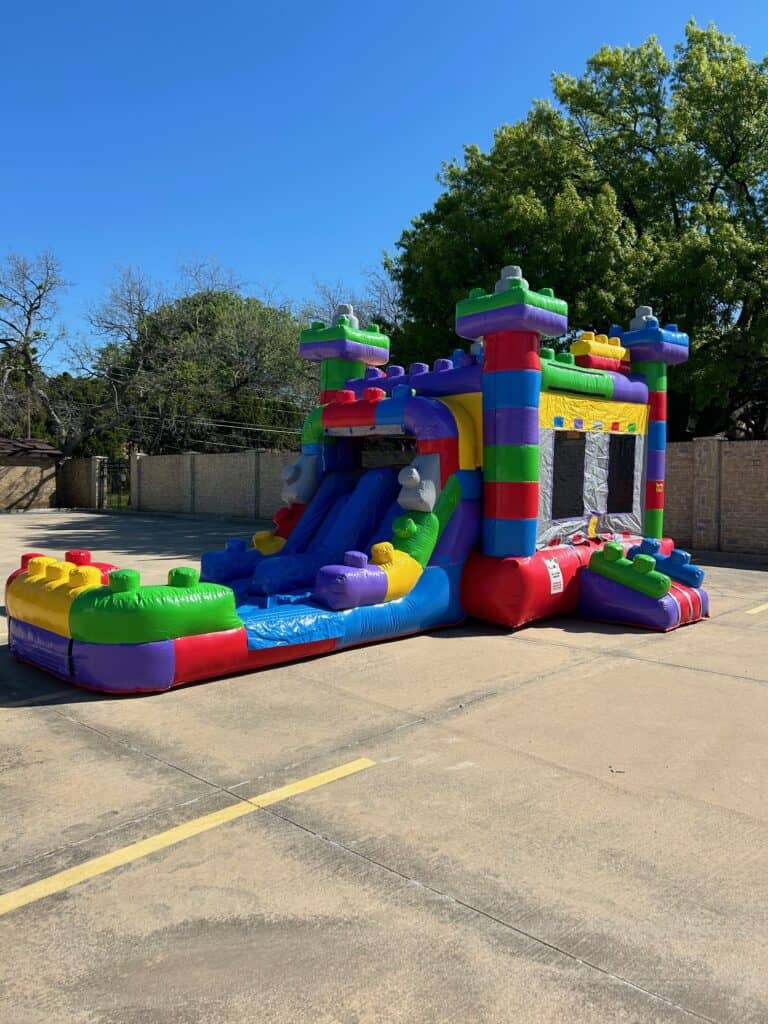 Lego bounce house with a slide